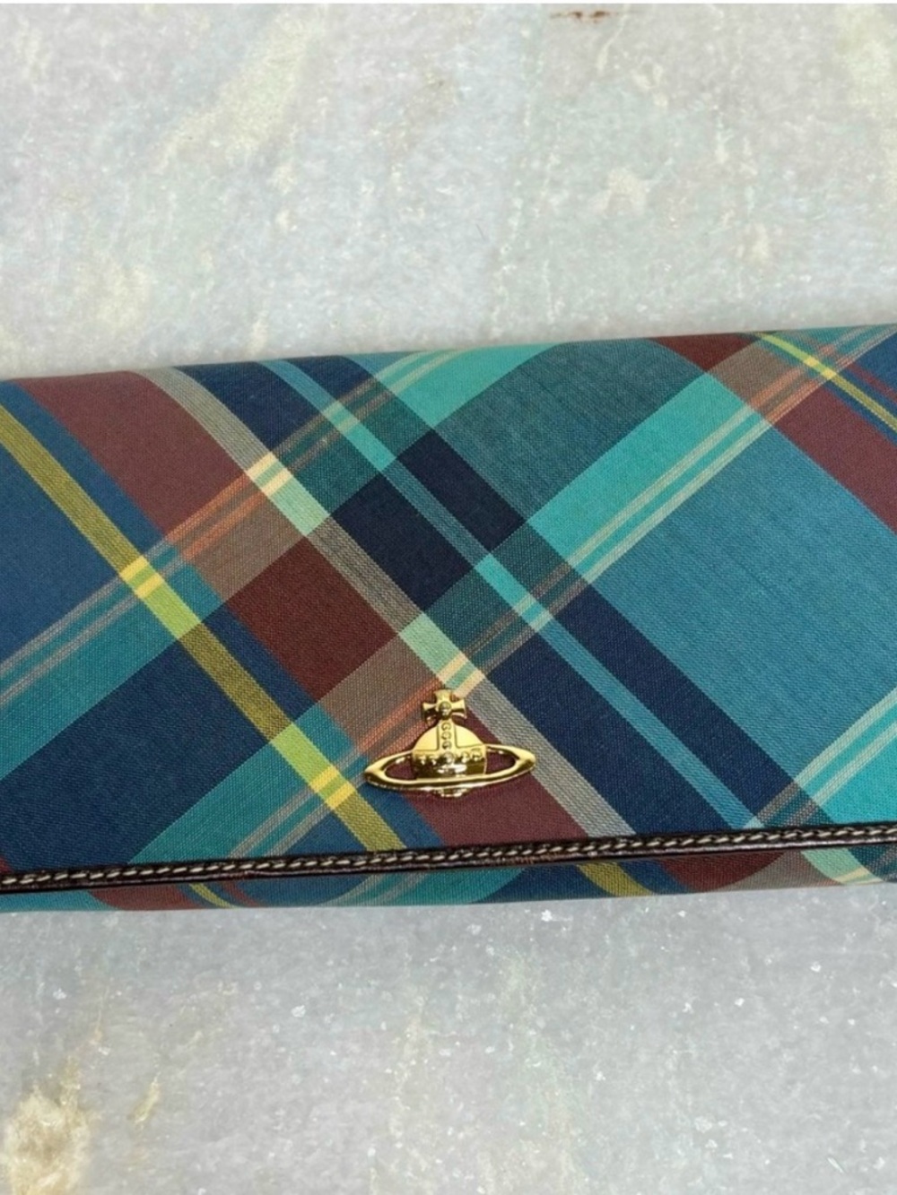 Vivienne Westwood Teal, Navy & Brown Plaid Foldover Wallet